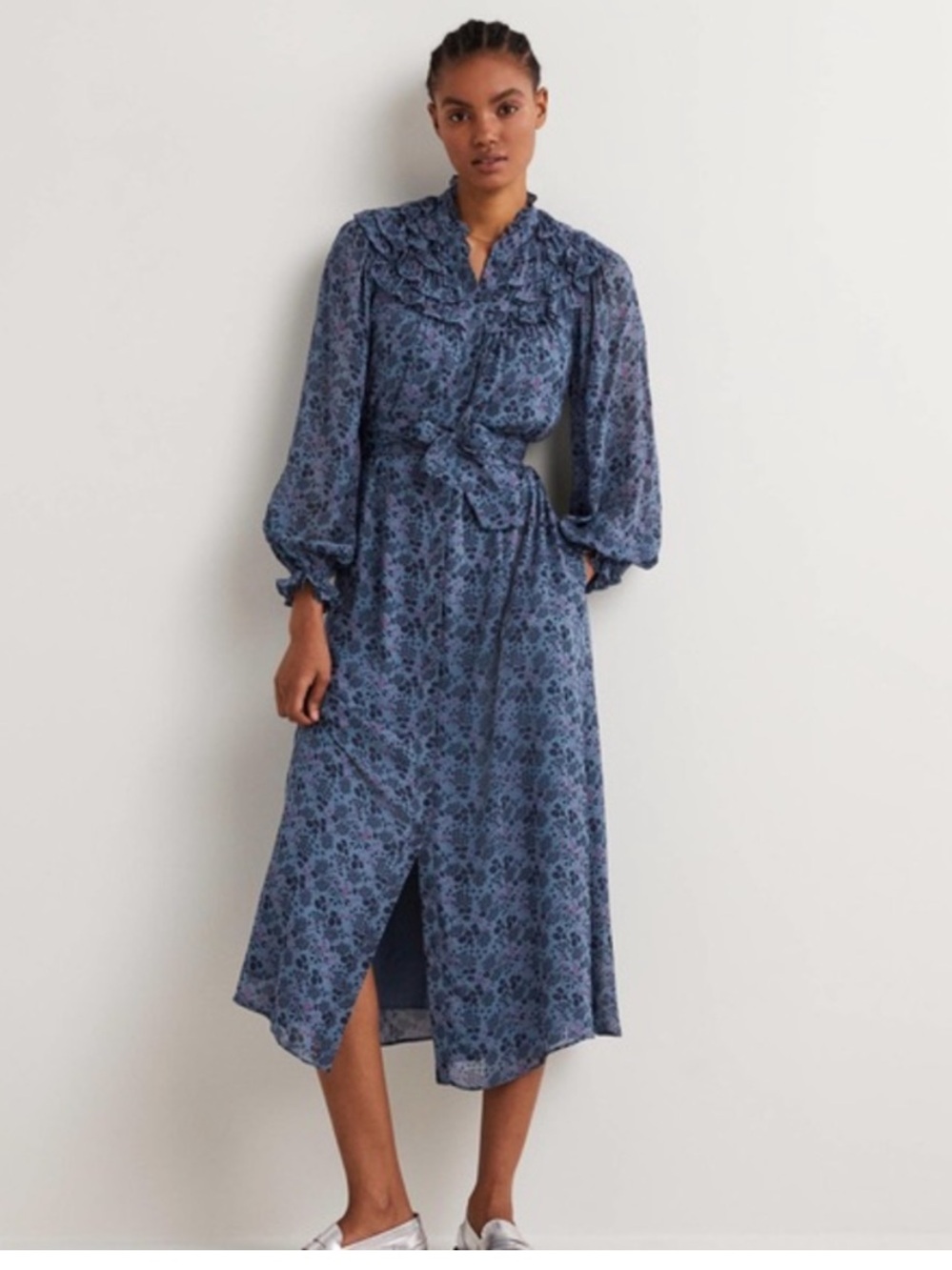 Boden Ruffle Yoke Midi Shirt Floral Dress Size 6
